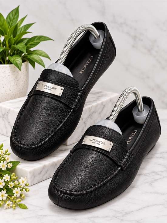 Coach Shoes - Coach Fredrica Black Leather Silver Hardware Driving Loafers 9.5B
